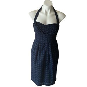 Girls of Savoy Anthropologie Teal Eyelet Strapless Cotton Halter Mini Dress